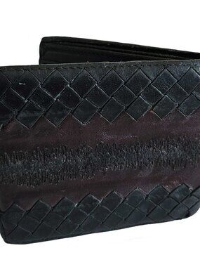 BOTTEGA VENETA BLACK/BROWN INTRECCIATO BI-FOLD MEN WALLET